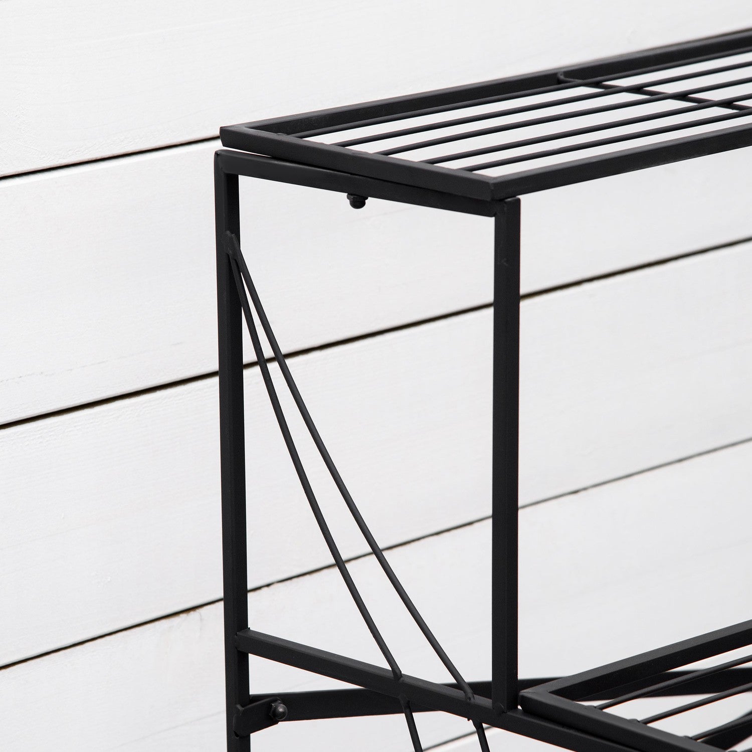 Svart metall 3-vånings växtställ för trädgård och balkong