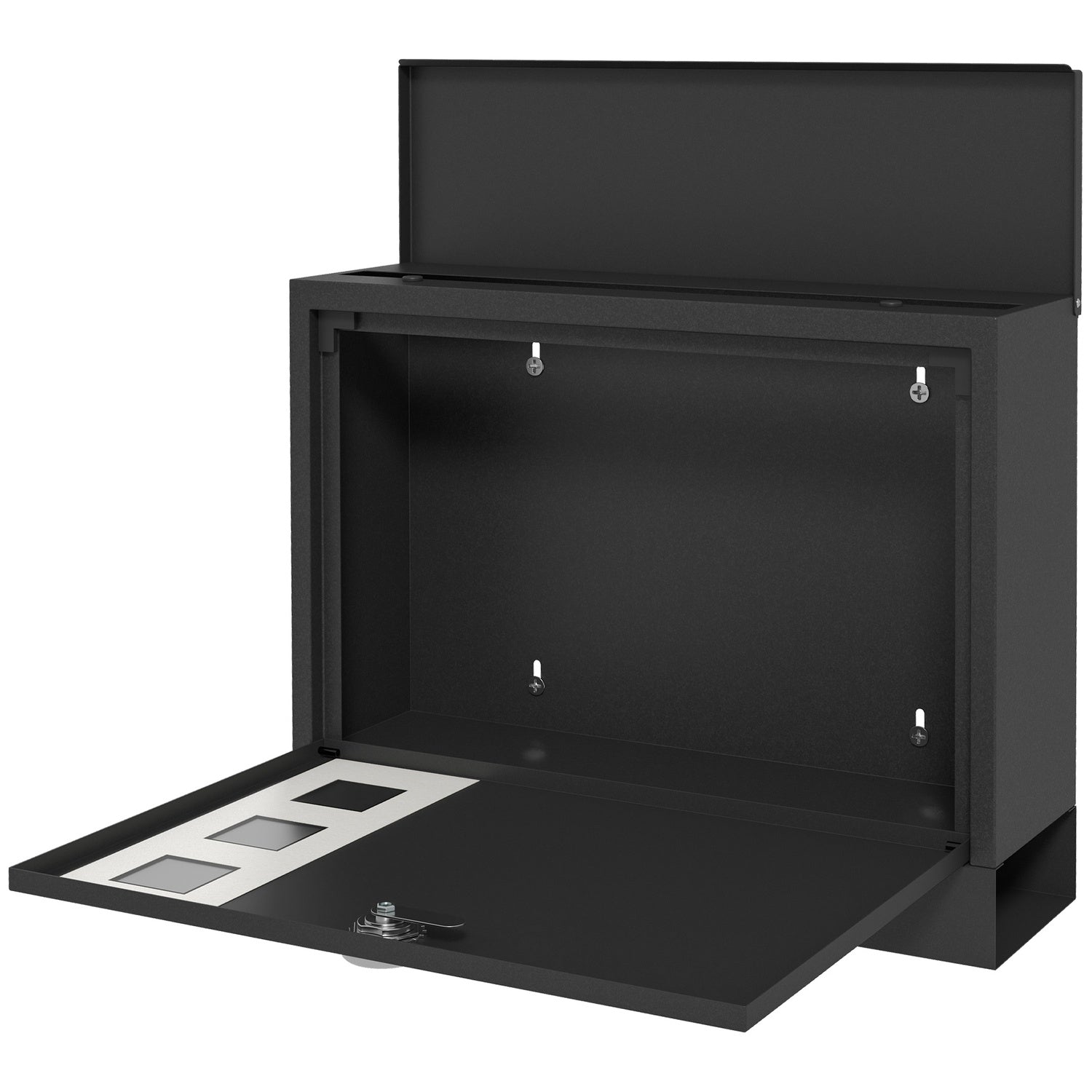 Zwarte brievenbus van metaal met venster & sleutelslot, 36,5x11,5x29cm