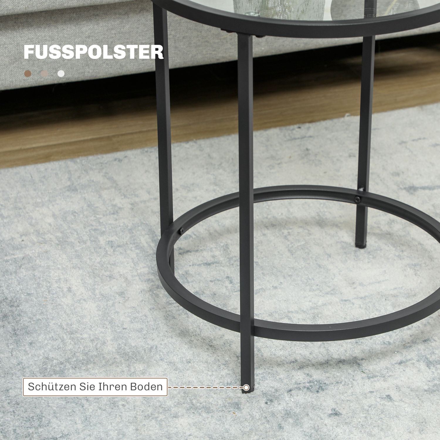 Svart runt sidobord – Glasskiva, metallstomme, Ø48 x 54,7 cm