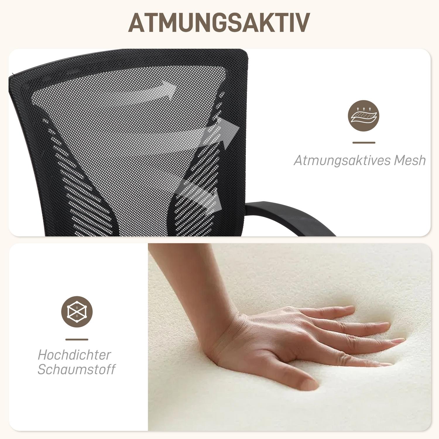 Svart vridbar kontorsstol med lutning, 120 kg kapacitet