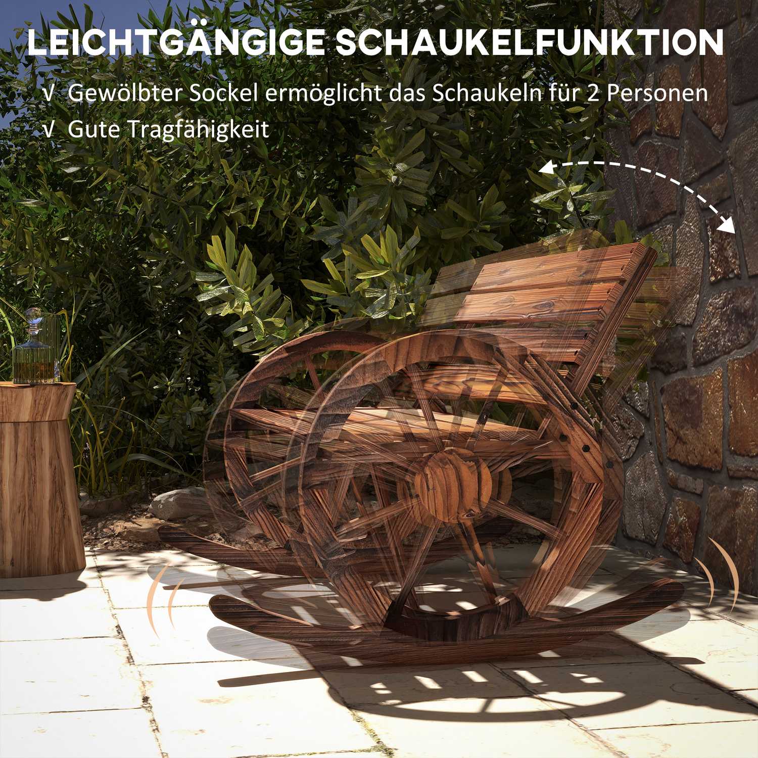 Svängbänk i trä – 2-sits med armstöd, kapacitet 240 kg