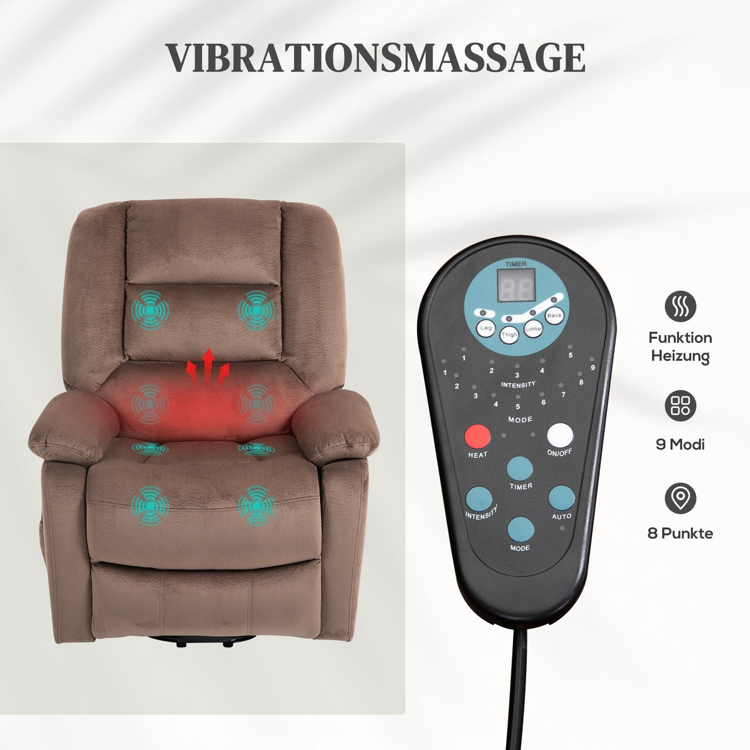 Elektrisk vilstol med stå-upp-hjälp, massage och värme