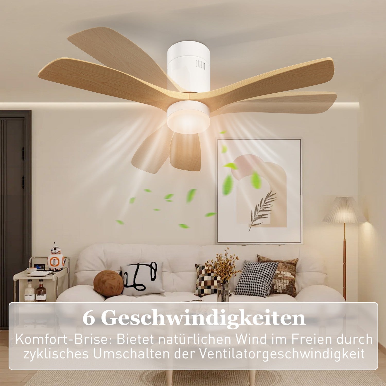 Takfläkt med LED-ljus & Fjärrkontroll, 117 cm, Vändbar
