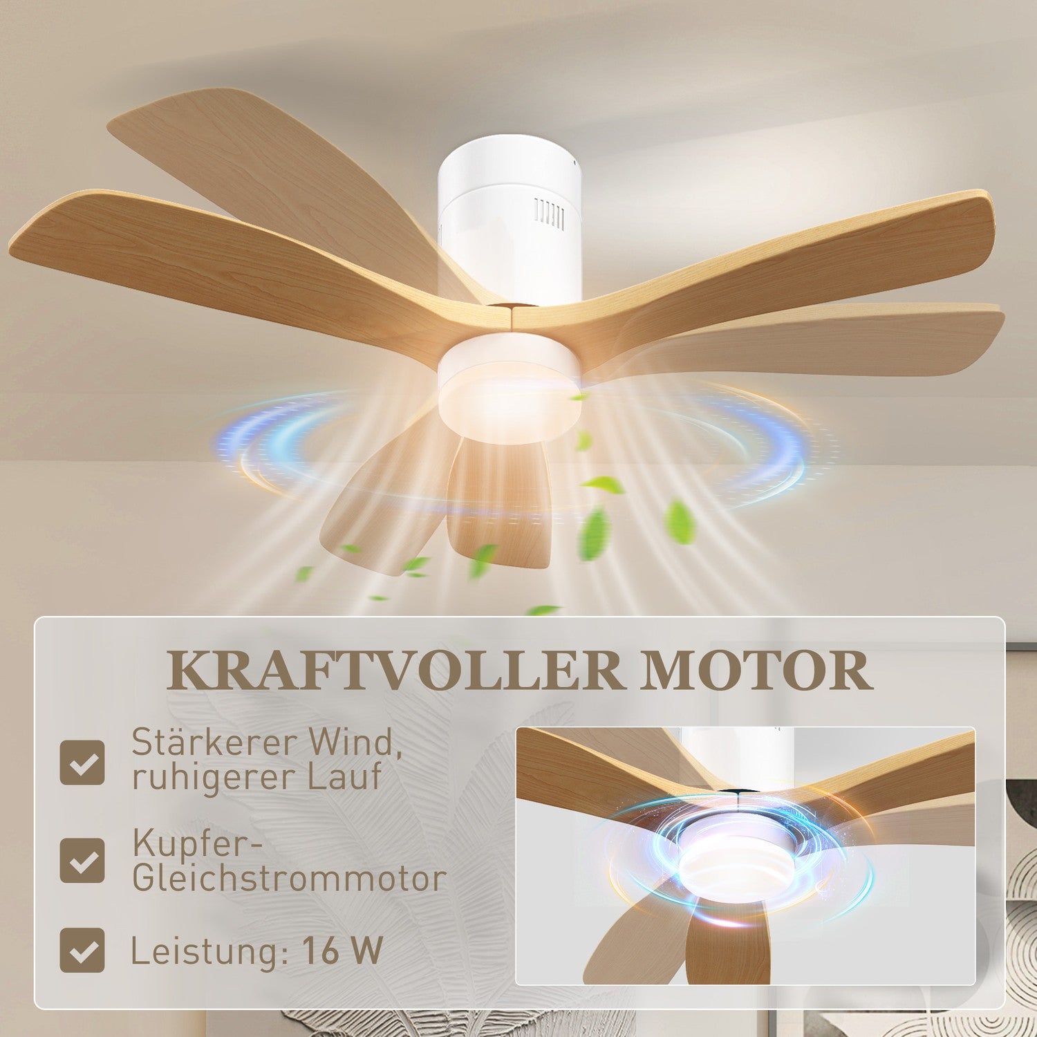 Takfläkt med LED-ljus & Fjärrkontroll, 117 cm, Vändbar