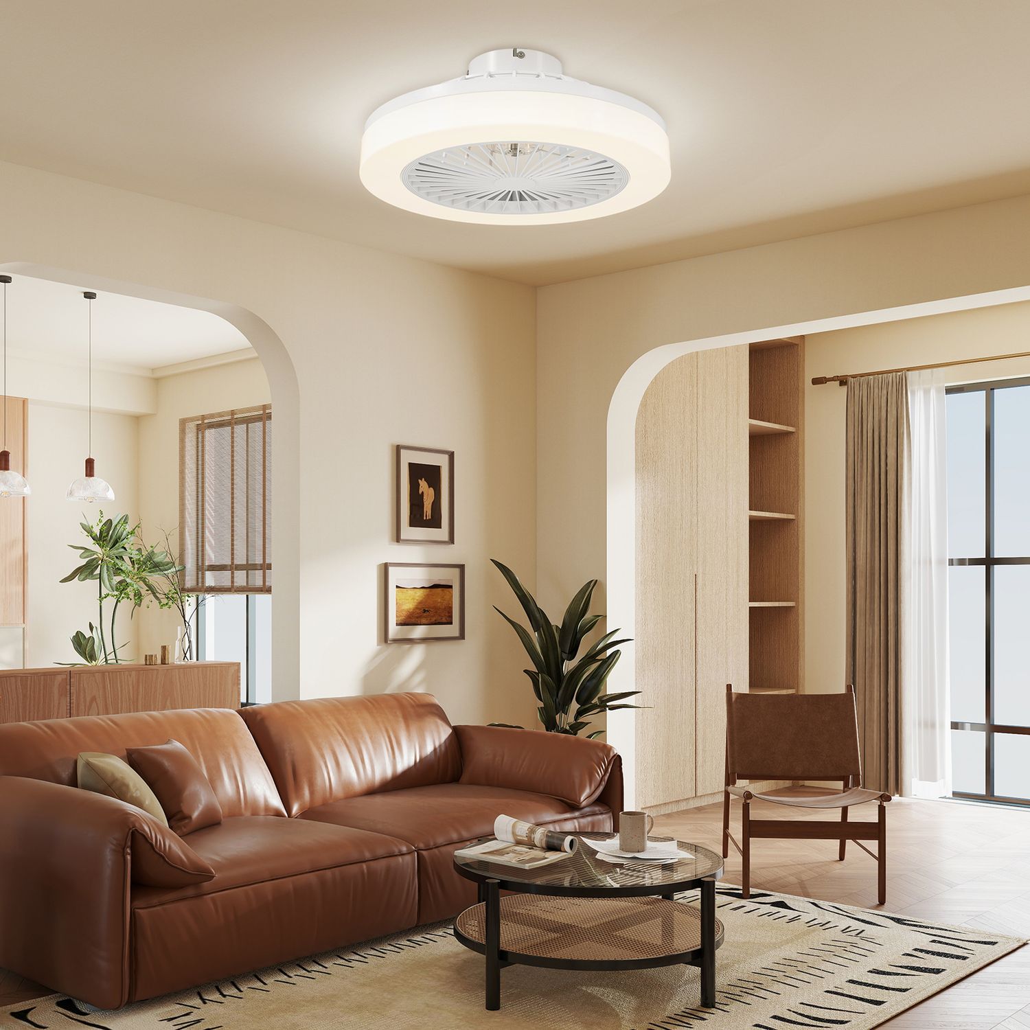 Takfläkt med LED-ljus, fjärrkontroll, dimbar, 6 hastigheter