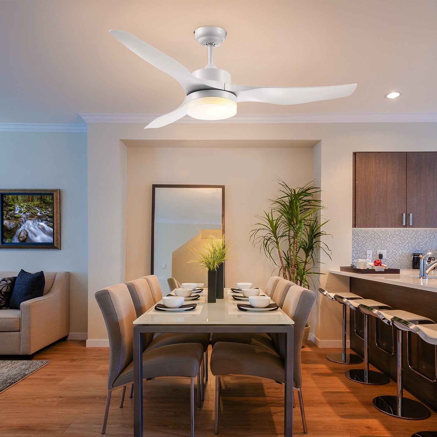 Takfläkt med LED-ljus och fjärrkontroll, 6 hastigheter, vit