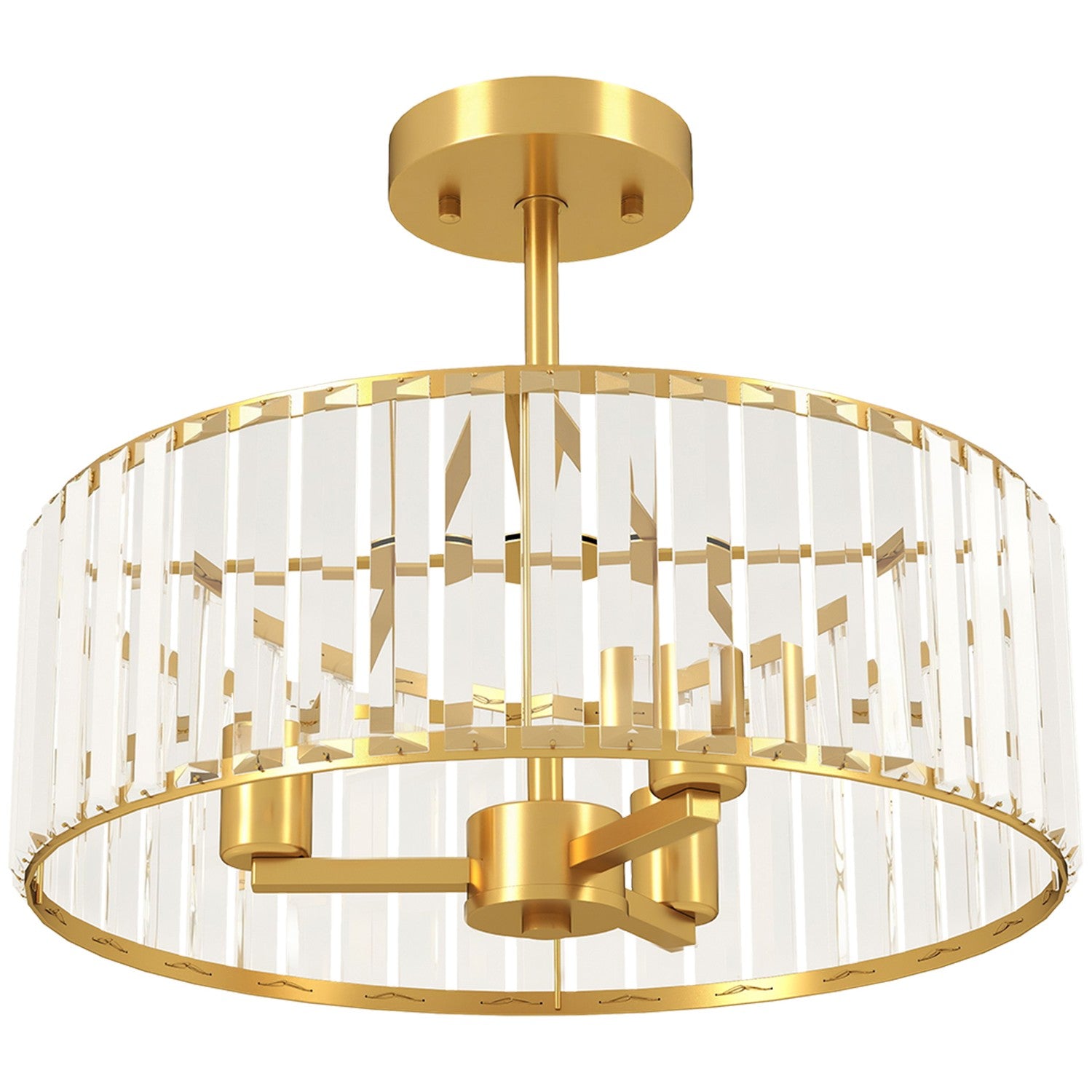 Plafondlamp, kristallen kap, 3 lampen, goudkleurig metaal