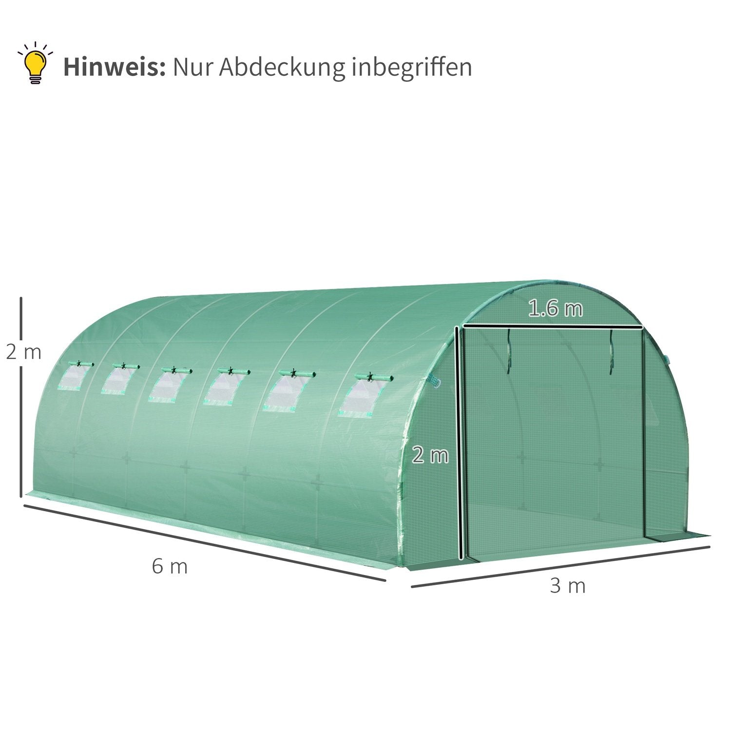 Polyetenfilm 6X3X2M, Ersättningsfilm Med 12 Fönster, För Trädgårdstunnel, Växthusfilm, Trädgårdsfilm, Polyeten