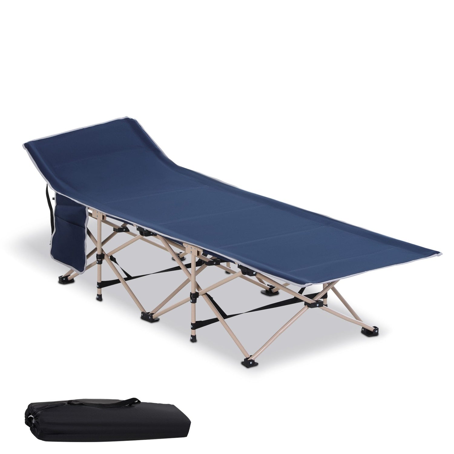 Hopfällbar campingsäng i stål med förvaringsväska, 190x68x52cm
