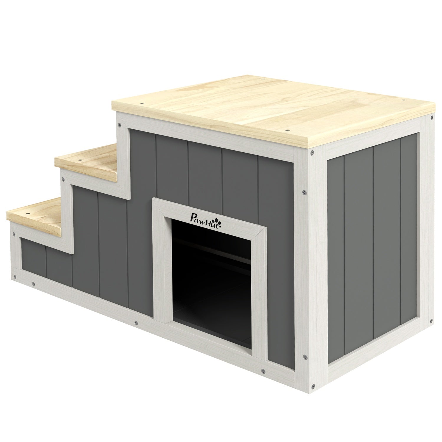 Trä 3-stegs husdjursramp med grotta, stöder upp till 30 kg