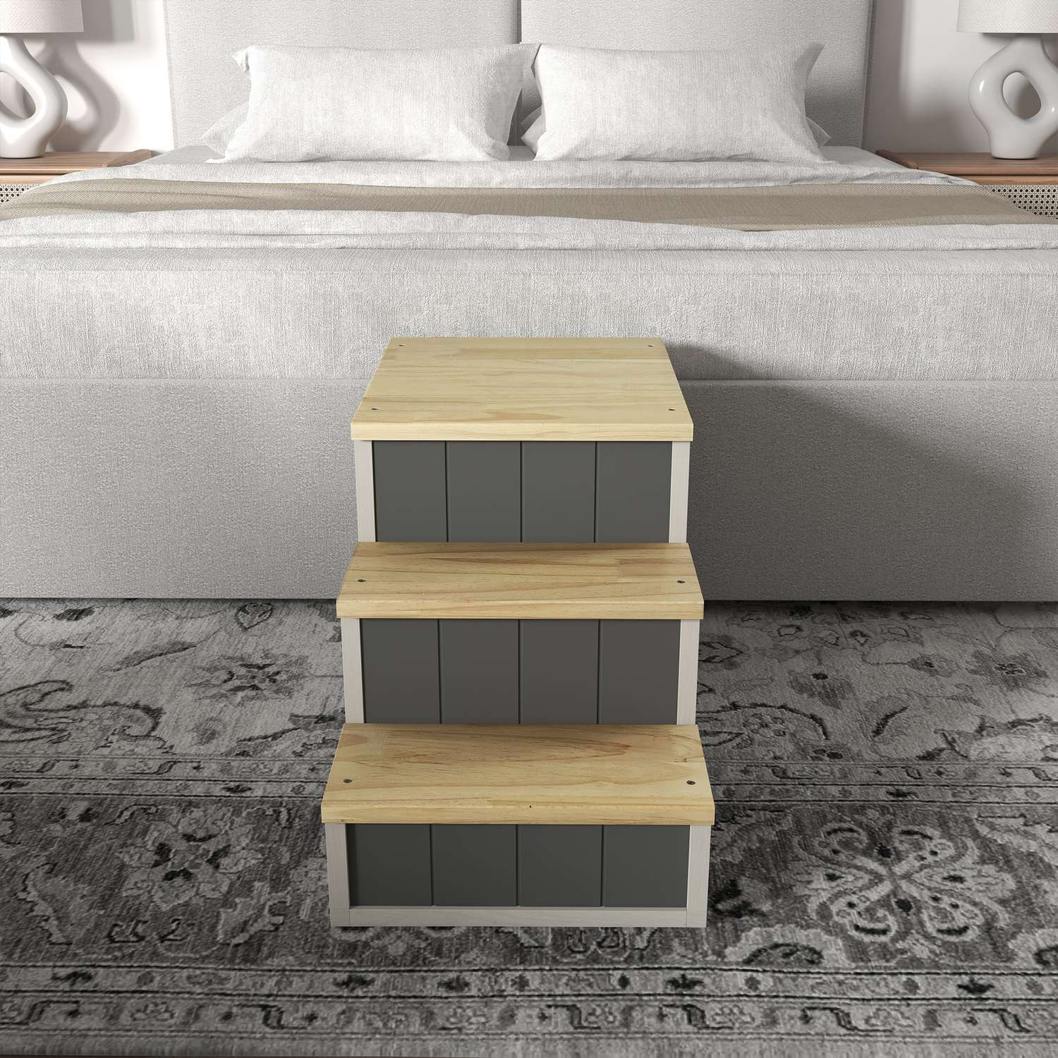 Trä 3-stegs husdjursramp med grotta, stöder upp till 30 kg