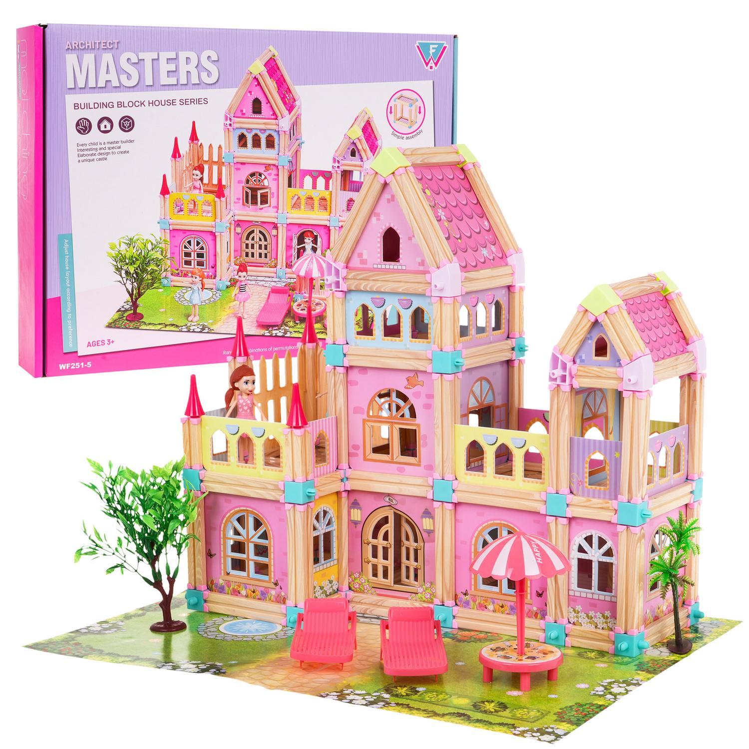 Trä Princess House Building Set - 183 färgglada block