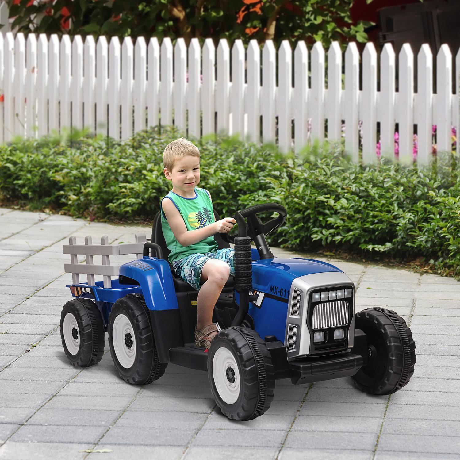 Traktor Trailer Barn Åkande Traktor Fjärrkontroll Elbil Mp3 Strålkastare 3-6Km/H 3-6 År Blå