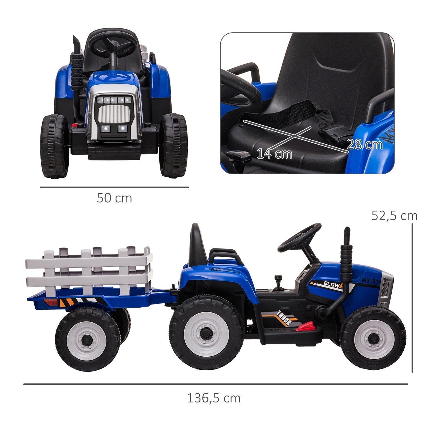 Traktor Trailer Barn Åkande Traktor Fjärrkontroll Elbil Mp3 Strålkastare 3-6Km/H 3-6 År Blå