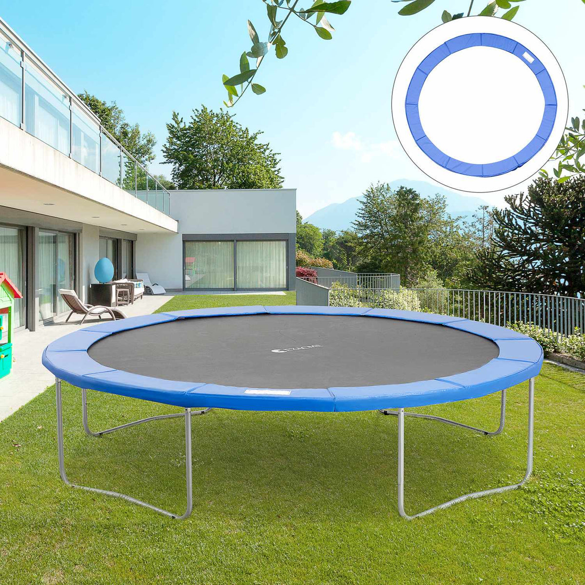 Trampolinskyddsnät med kantskydd, passar 8-15 fot