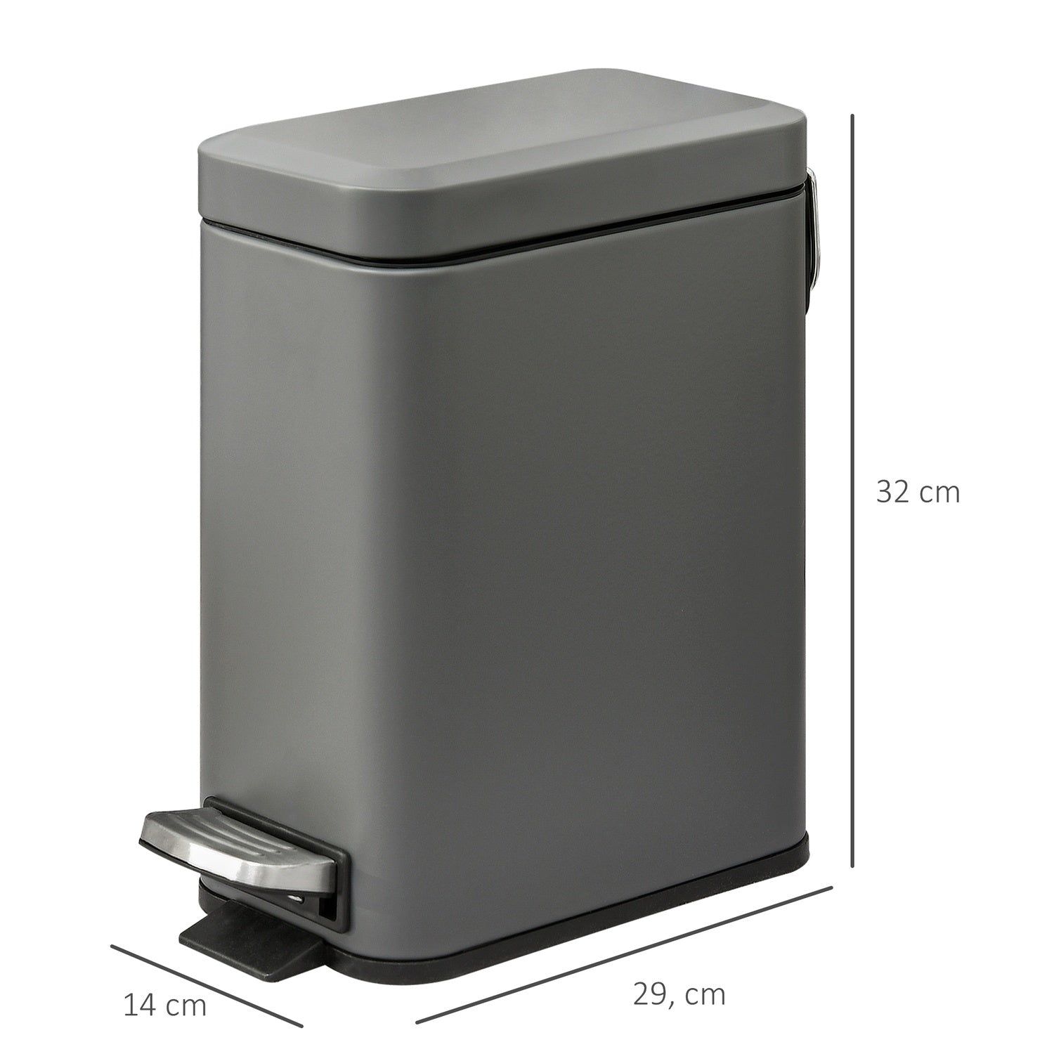 Trash Can Pedal Bin 5L Med lock och Inner Bin, Grå