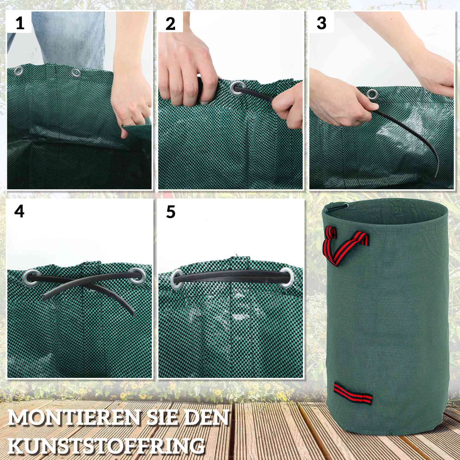 Trädgårdsavfallspåsar 3x120L, vattentäta och återanvändbara med handtag