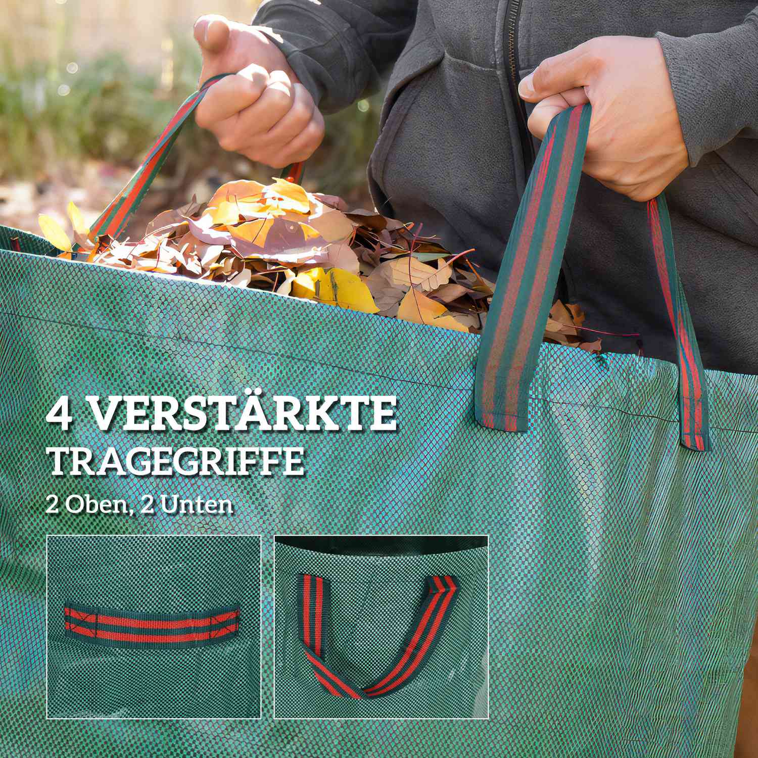 Trädgårdsavfallspåsar 3x120L, vattentäta och återanvändbara med handtag