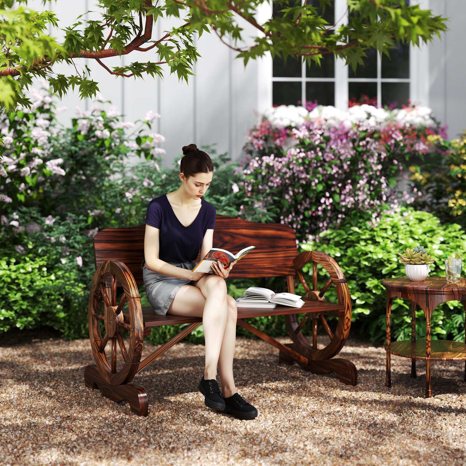 Trädgårdsbänk med 2-sits hjul, väderbeständig, gräns på 240 kg