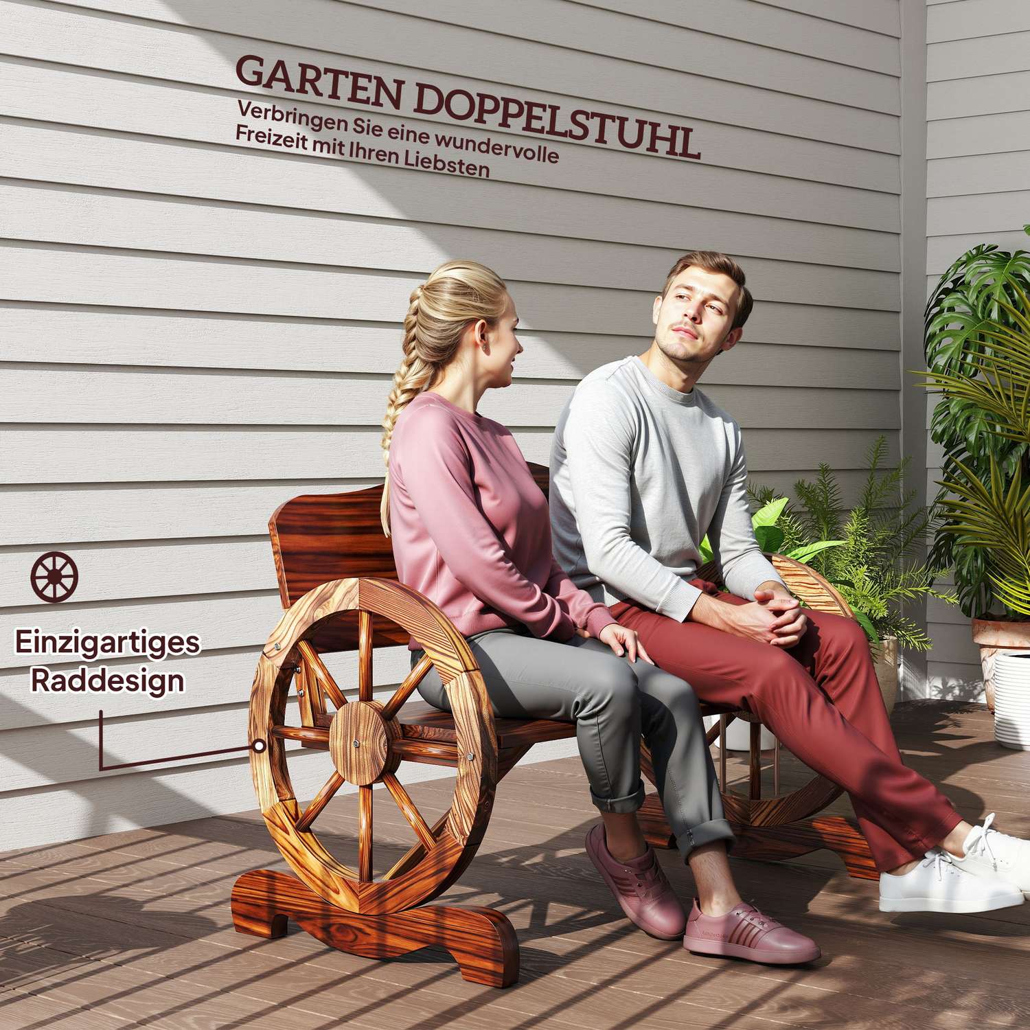 Trädgårdsbänk med 2-sits hjul, väderbeständig, gräns på 240 kg