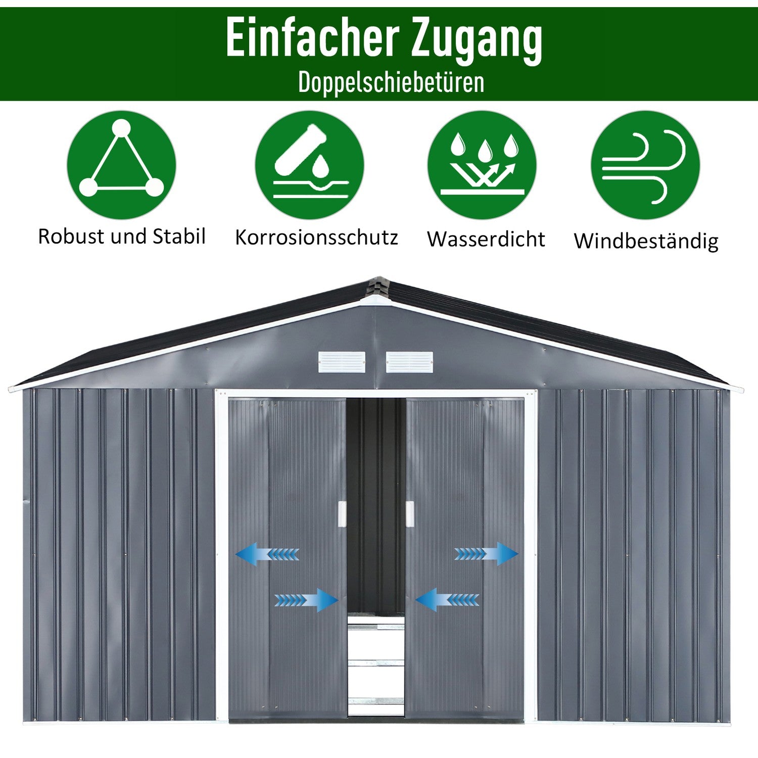Trädgårdsbod i metall med fundament, kolgrå, 340x386x200 cm