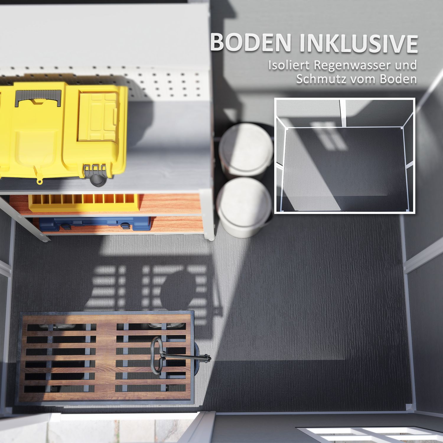 Trädgårdsbod i plast, 2,1 m² – Låsbar, väderbeständig, grå