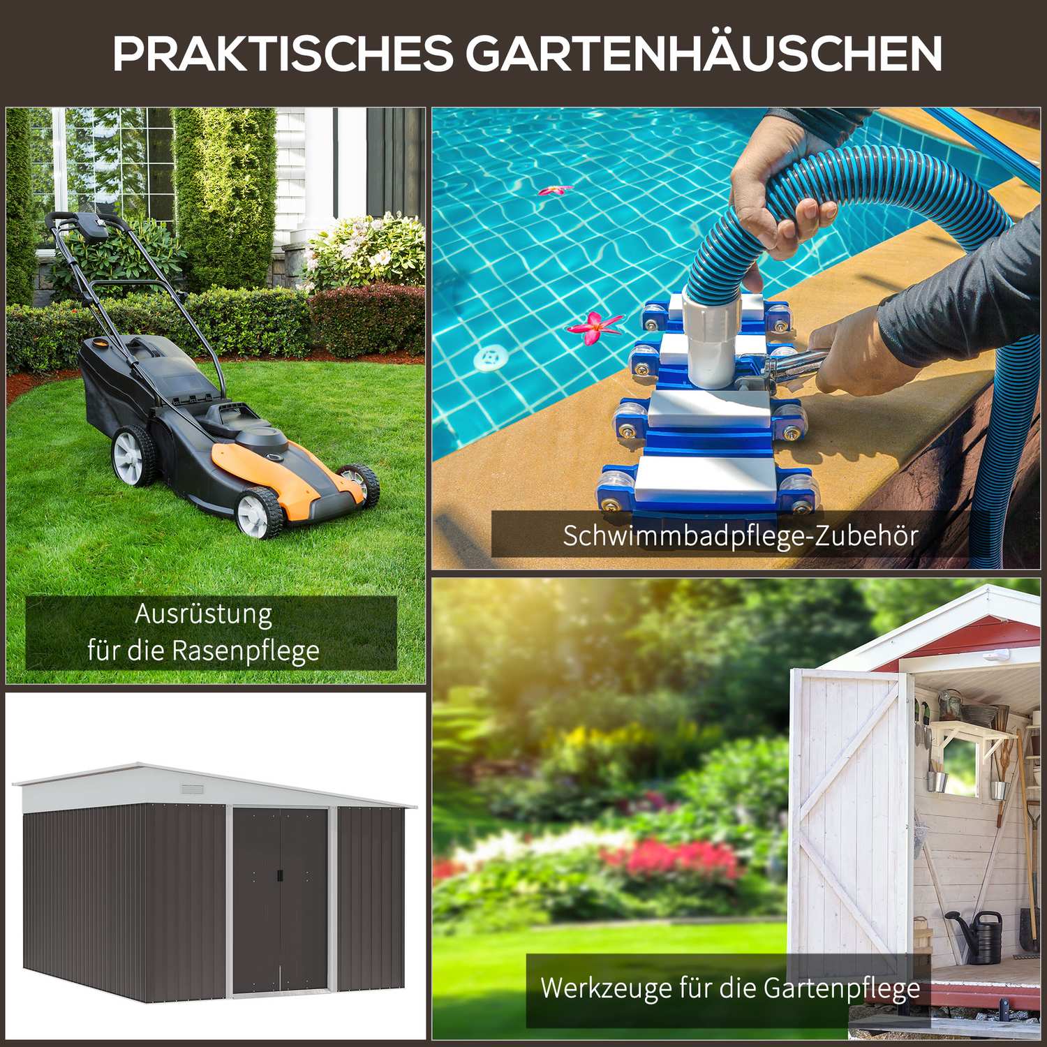 Trädgårdsbod i stål med tak, skjutdörr, 8,9㎡