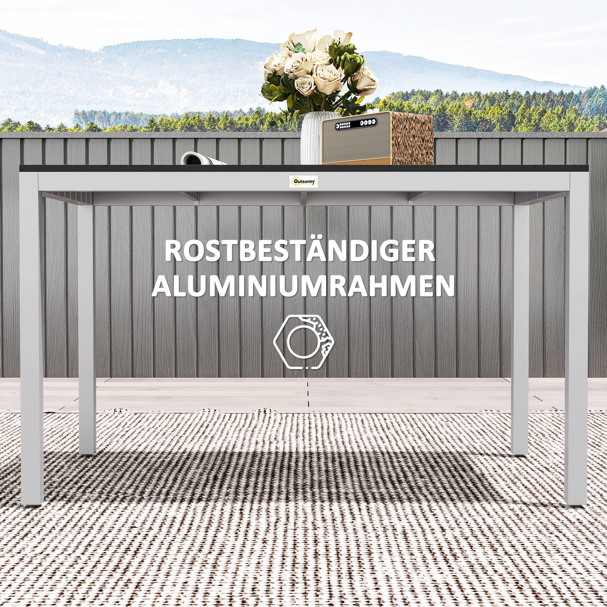 Trädgårdsbord i aluminium, 120x70 cm, väderbeständigt, svart