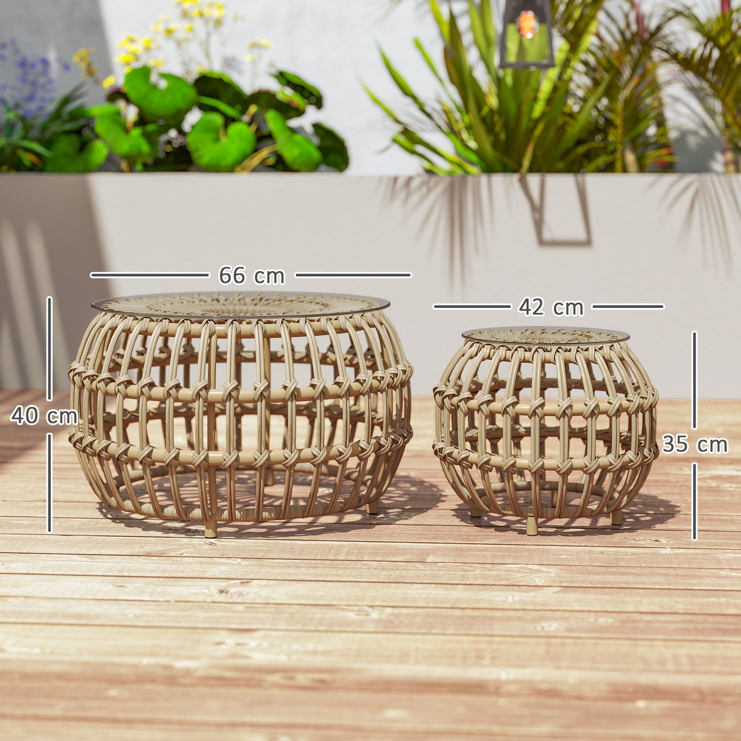 Trädgårdsbord i polyrattan, rund, väderbeständig