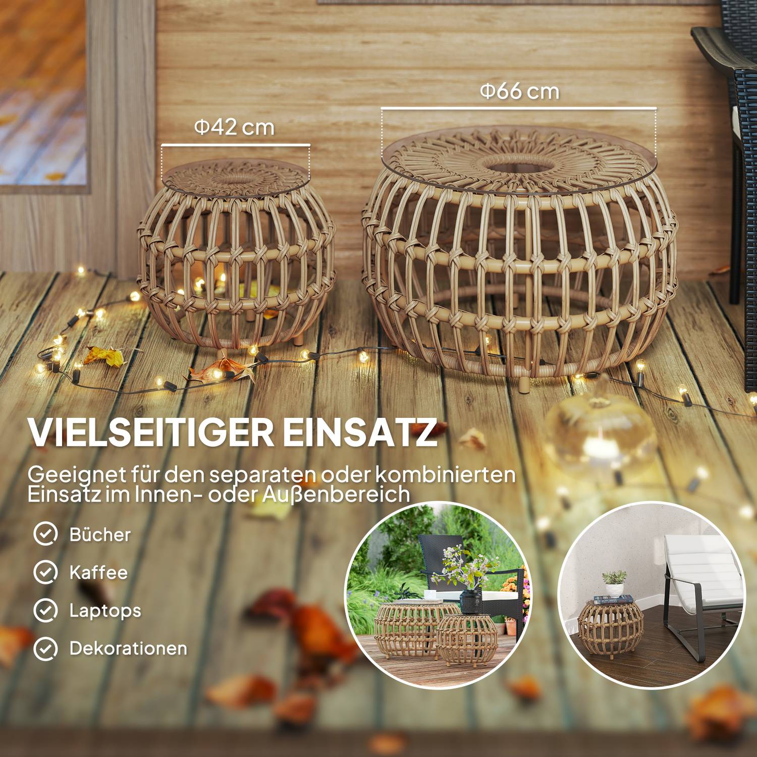 Trädgårdsbord i polyrattan, rund, väderbeständig