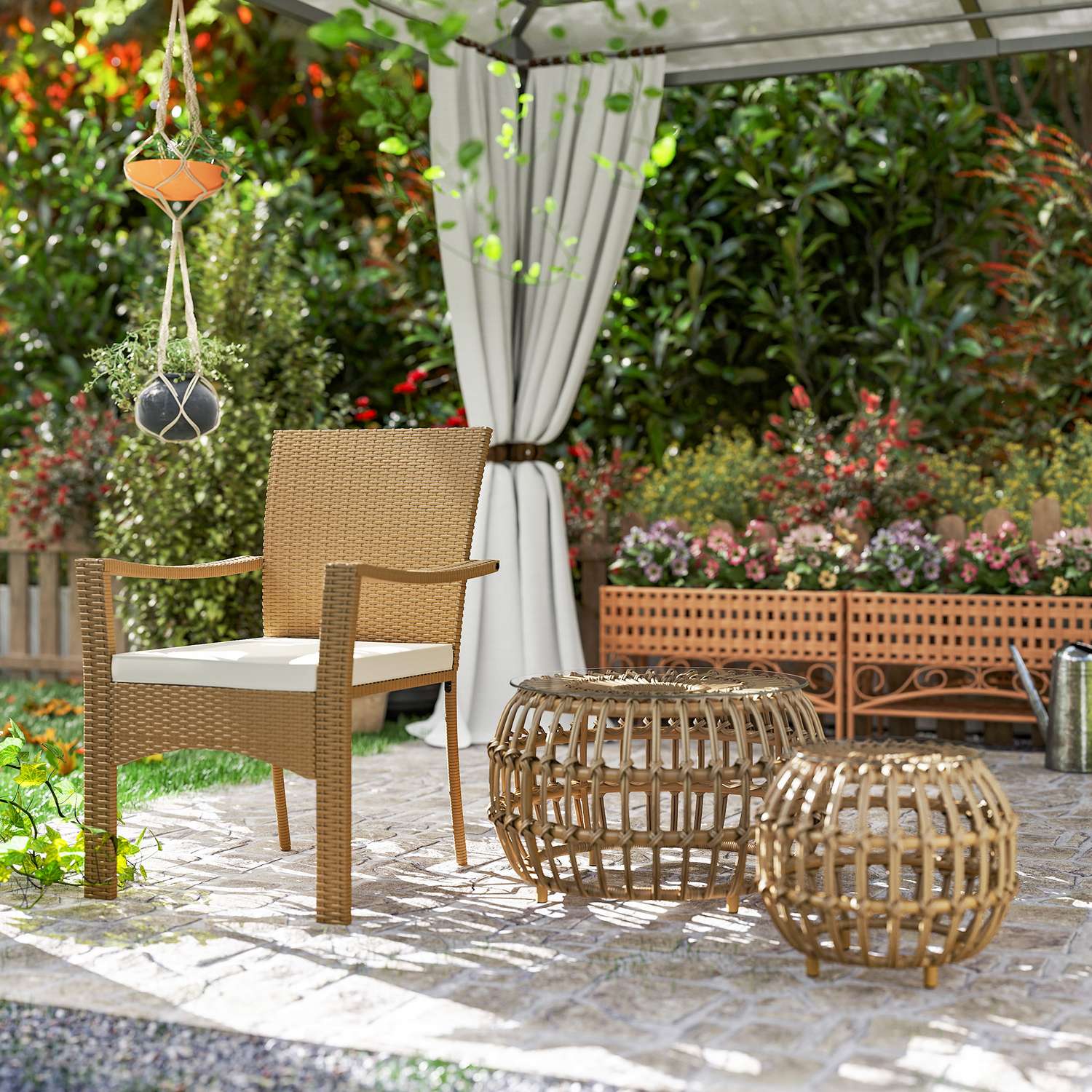Trädgårdsbord i polyrattan, rund, väderbeständig