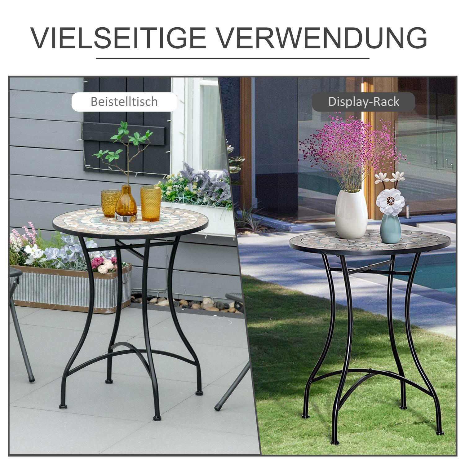 Runt Mosaik Trädgårdsbord, Stål & Keramik, Ø60 x H71 cm