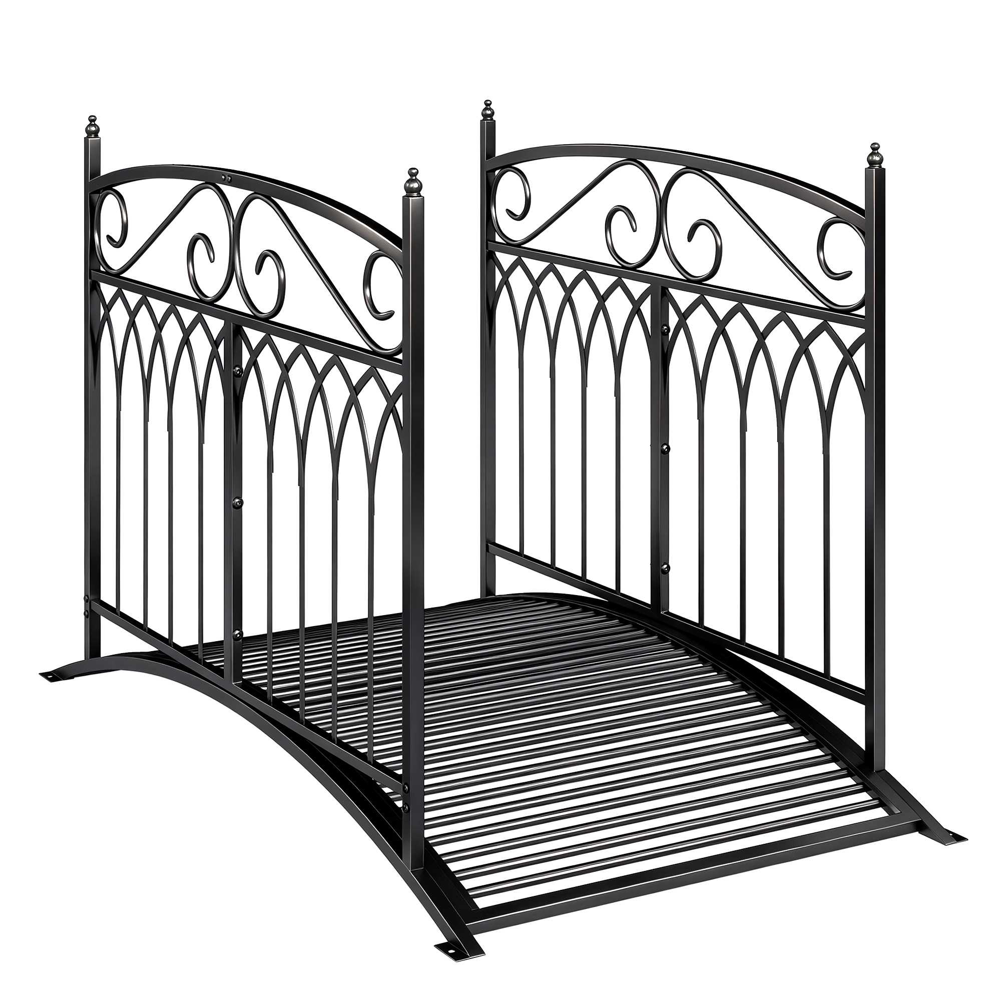 Metalen tuinbrug met veiligheidsleuningen, 135,5 cm, zwart
