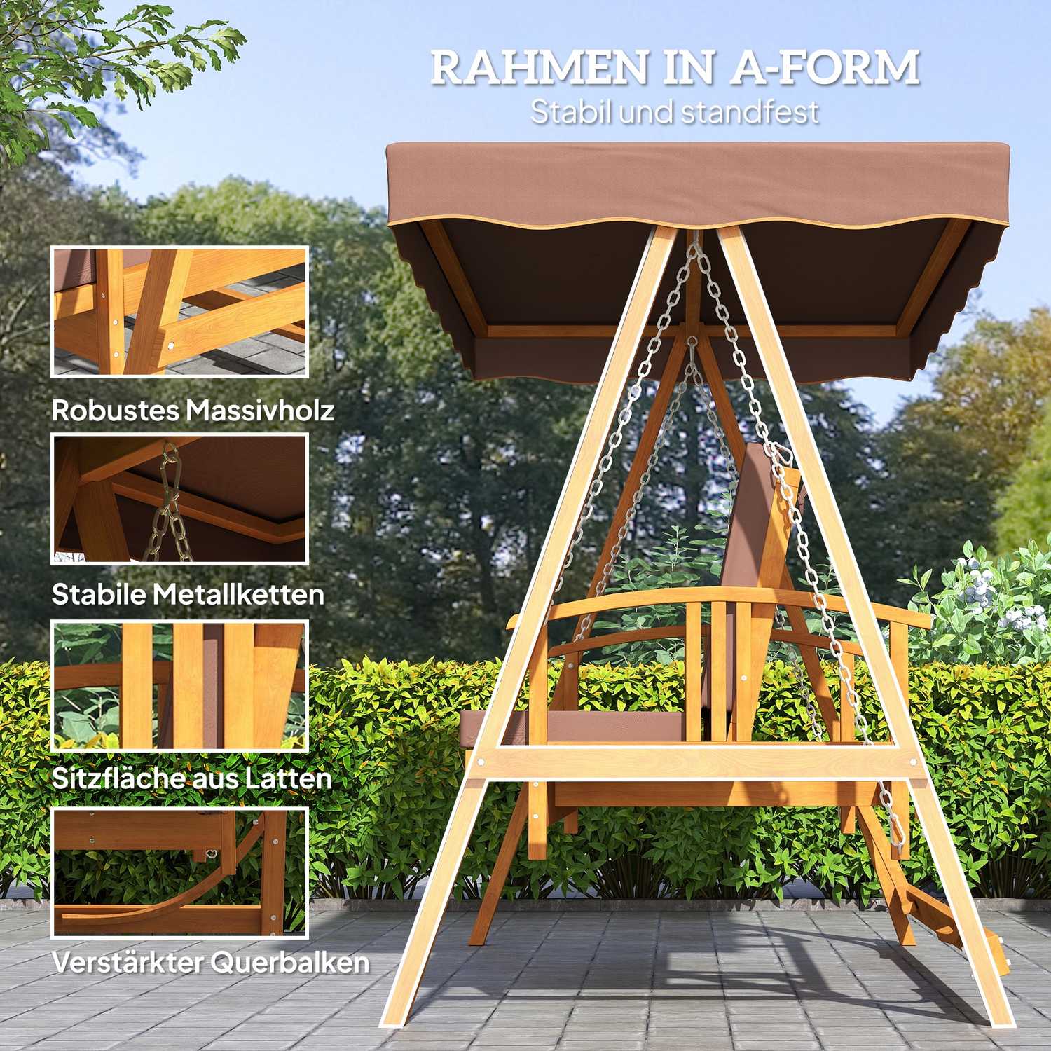 Trädgårdsgunga 3-sits med liggande soltak