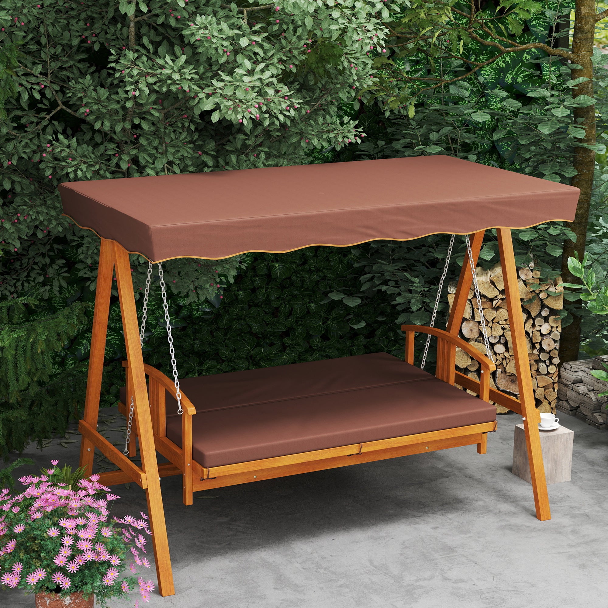 Trädgårdsgunga 3-sits med liggande soltak