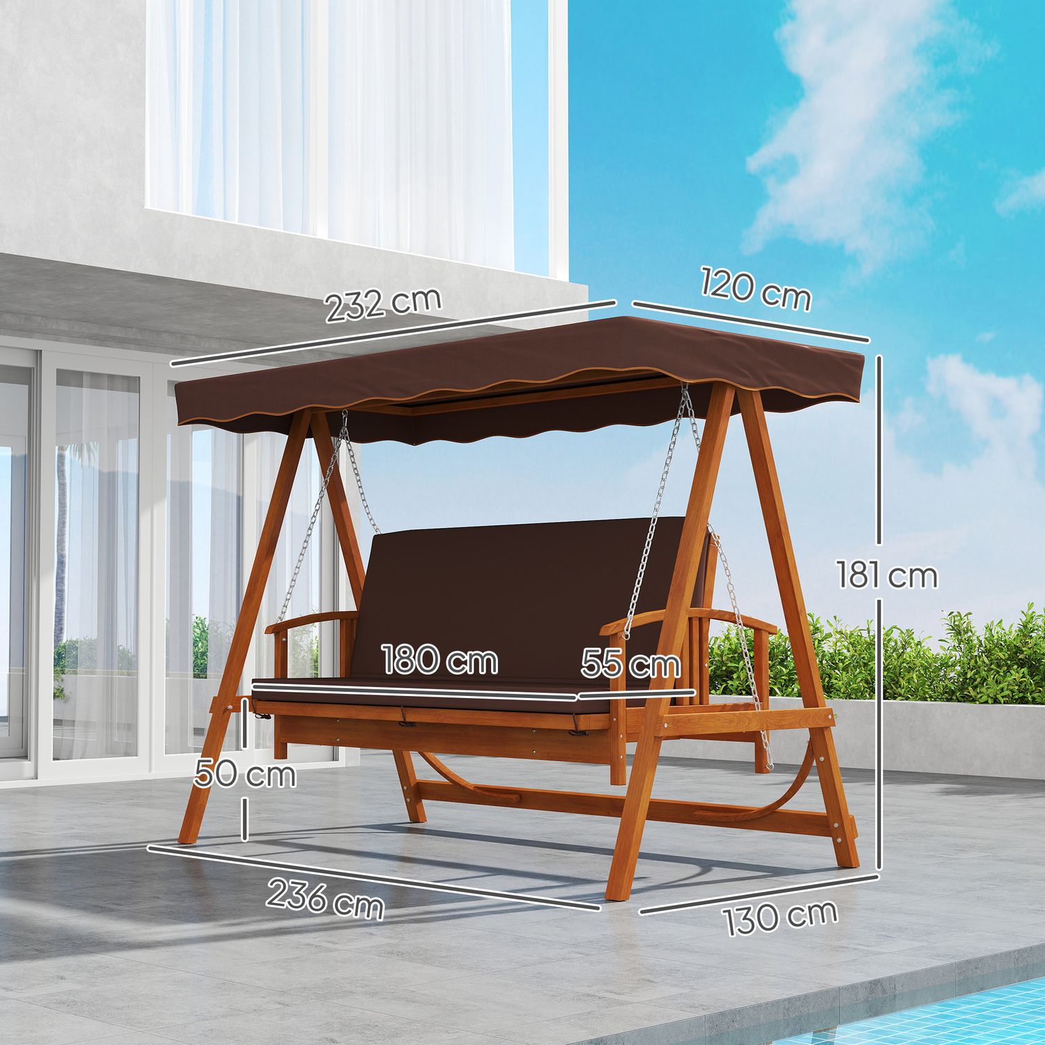 Trädgårdsgunga 3-sits med liggande soltak