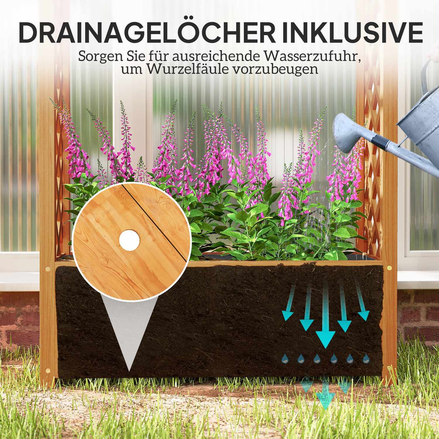 Trädgårdskruka med spaljé för klätterväxter