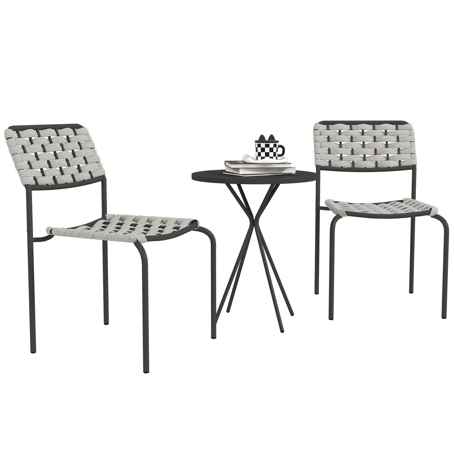 Utomhusmöbler i polyrattan, 3-delat, väderbeständig, grå