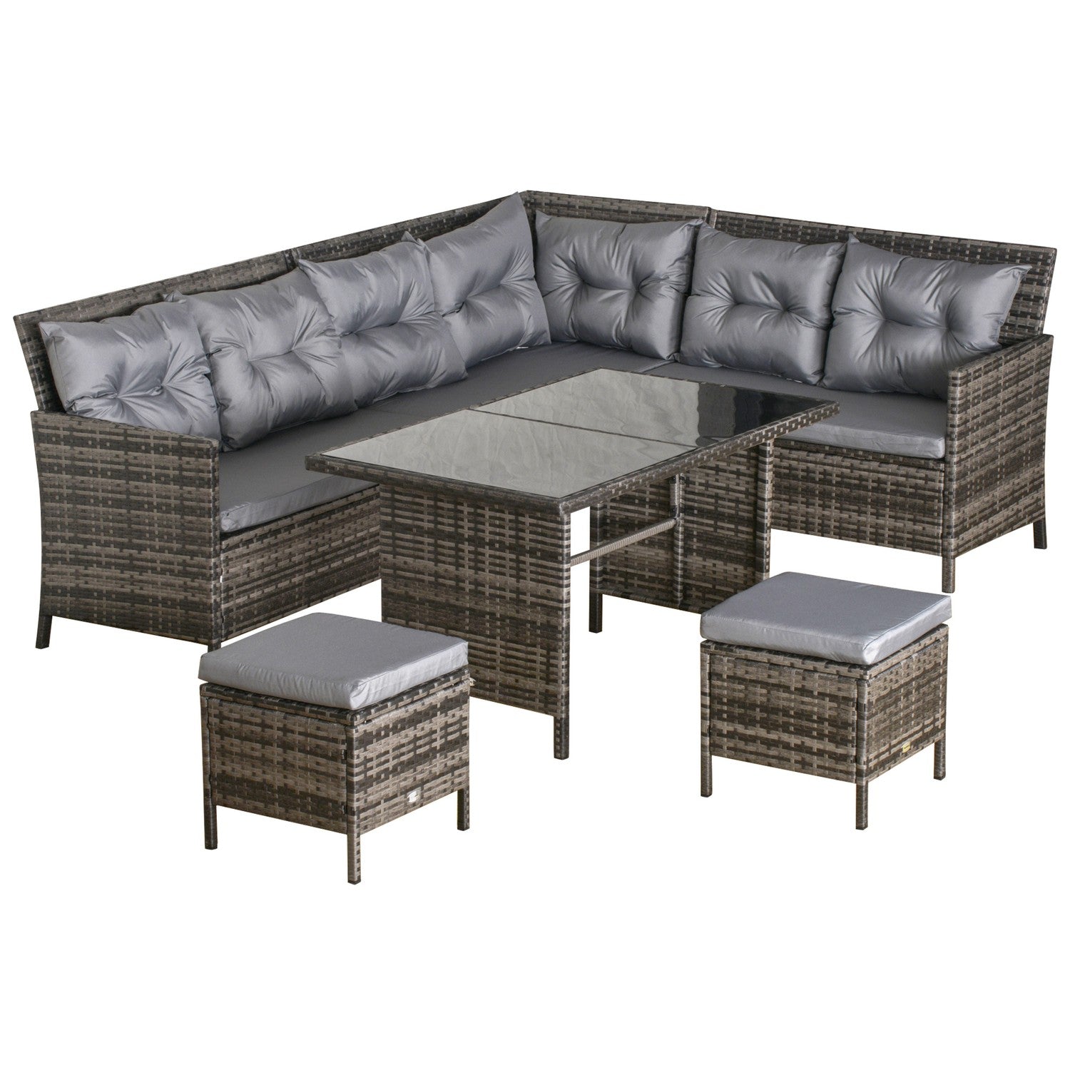 Grå Polyrottan Outdoor Lounge Set med kuddar