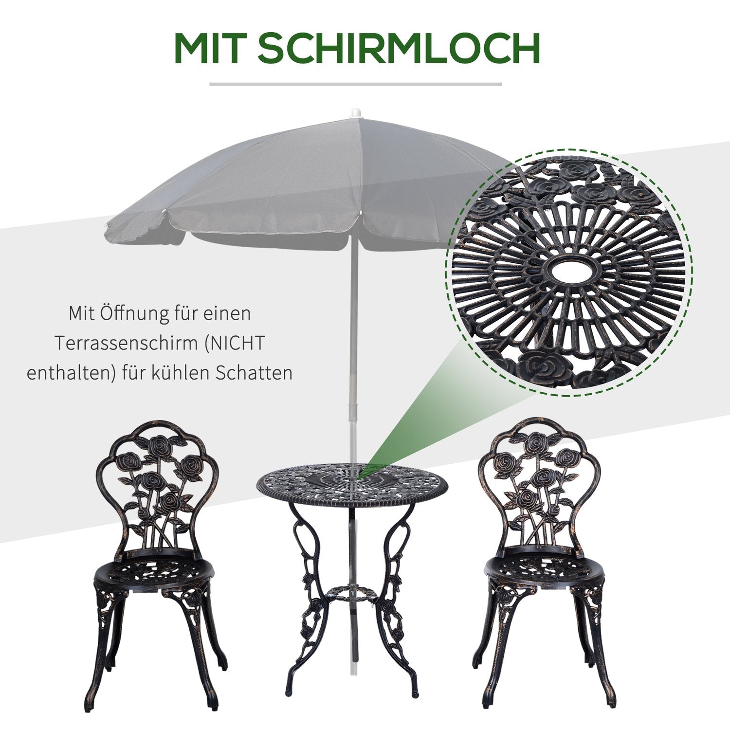 Trädgårdsmöbler i brons för 2, bord och stolar