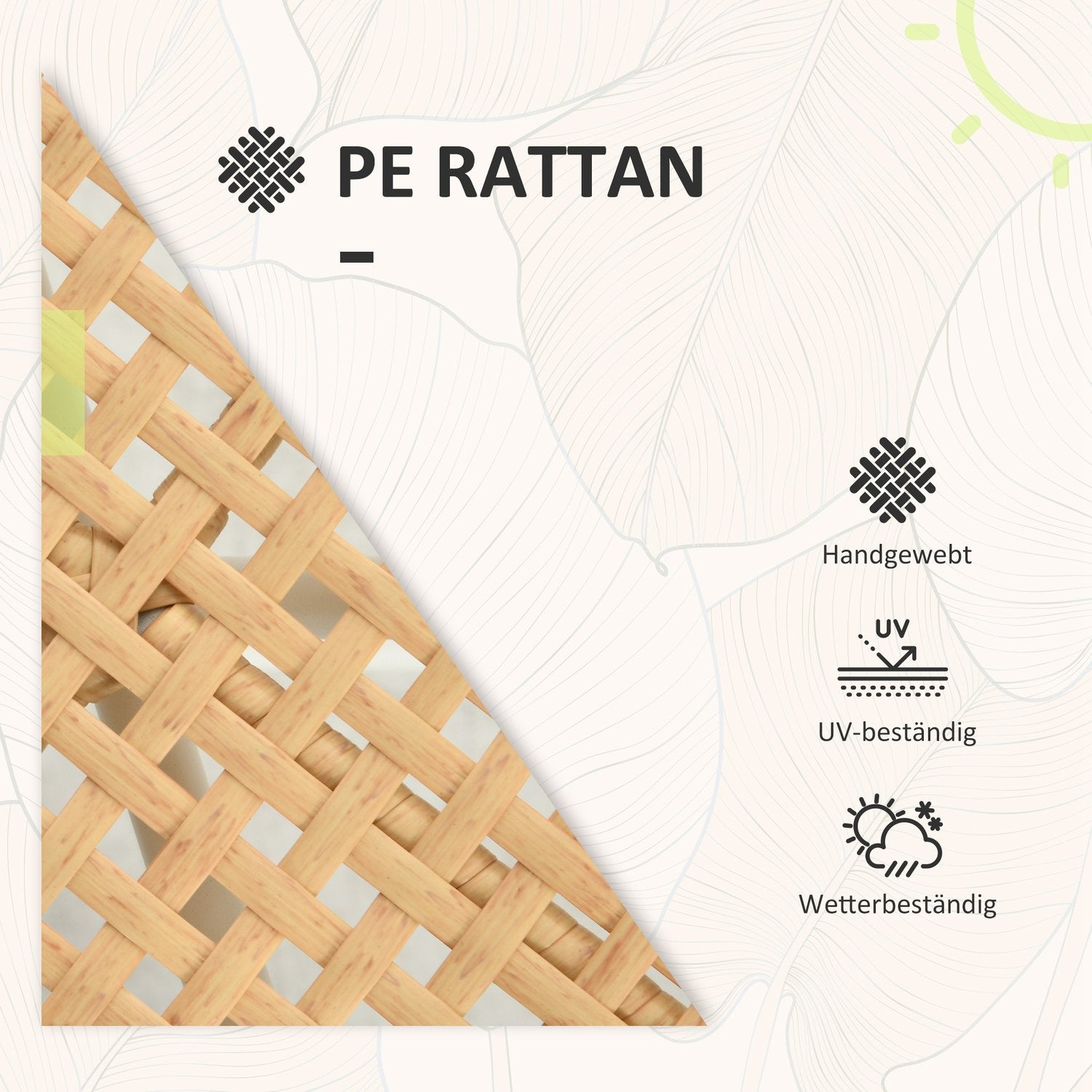 Trädgårdsmöbler i rotting: 3 delar, kuddar, gul/kräm