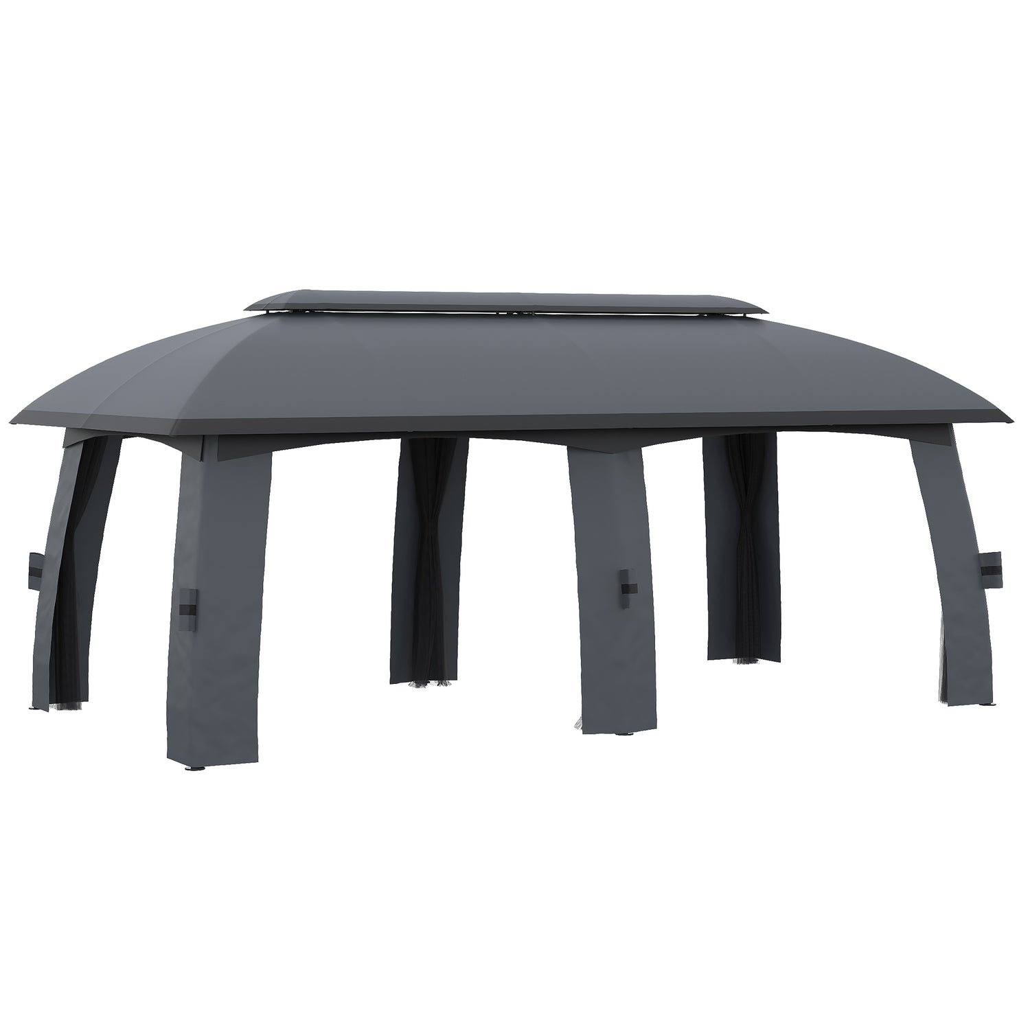 Trädgårdspaviljong 3x6m tält, dubbeltak, sidoväggar, mörkgrå