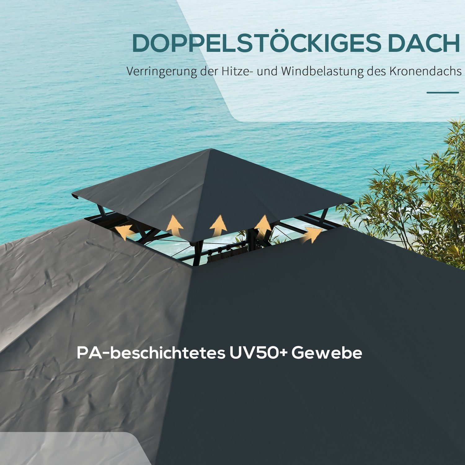 Trädgårdspaviljongtält, ca. 3x3m, mörkgrå, väderbeständig