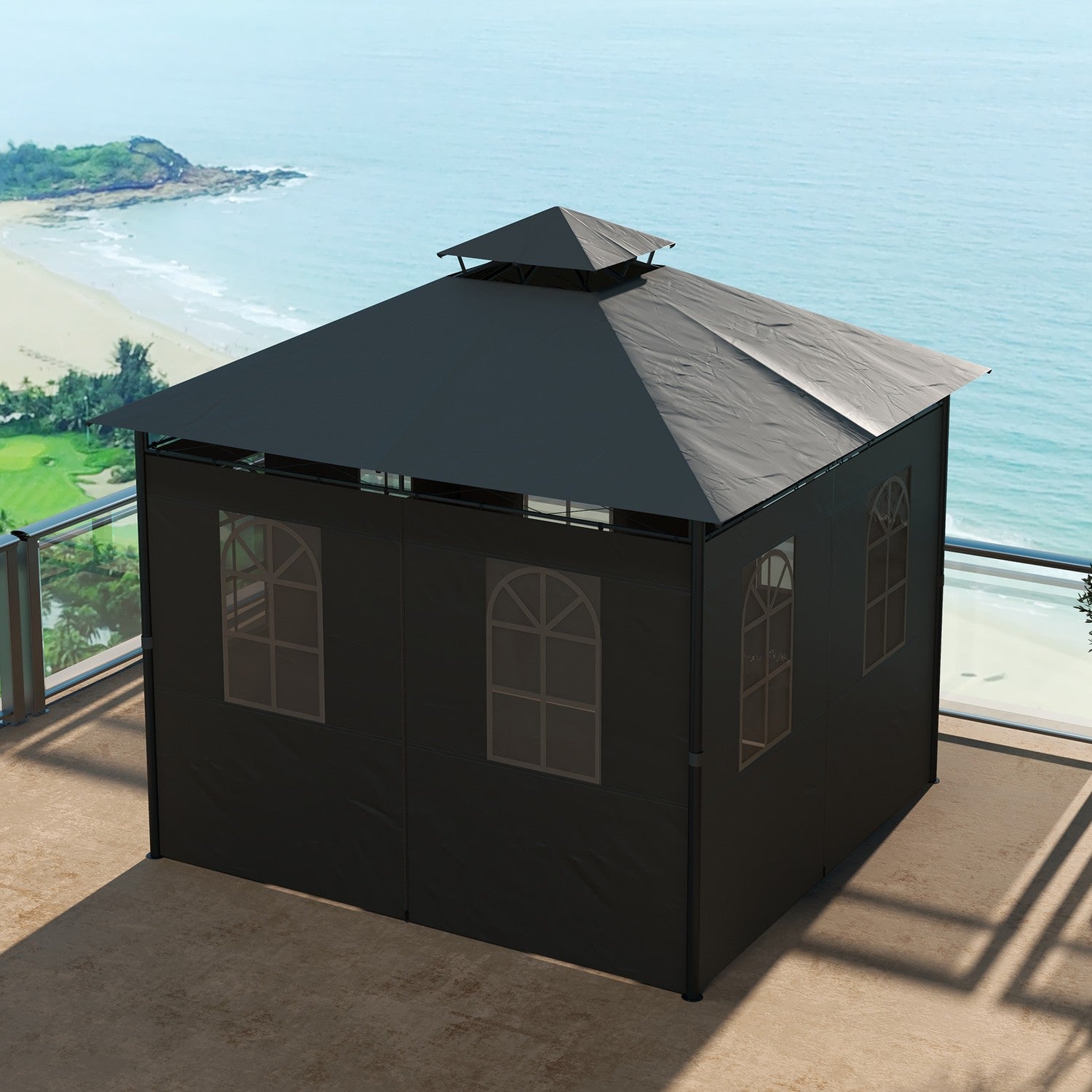 Trädgårdspaviljongtält, ca. 3x3m, mörkgrå, väderbeständig