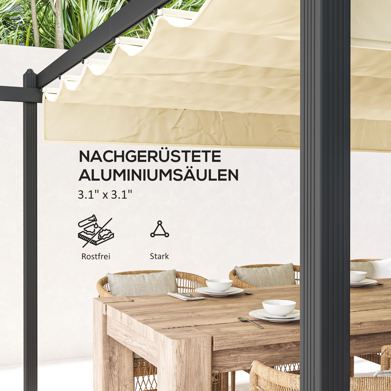 Trädgårdspergola i aluminium, justerbart tak, 4x4m Beige