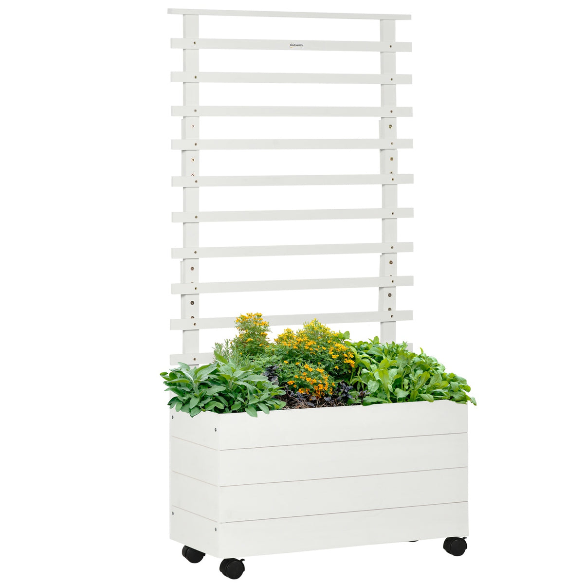 Tuinplantenbak met trellisscherm, wielen, natuurlijk hout
