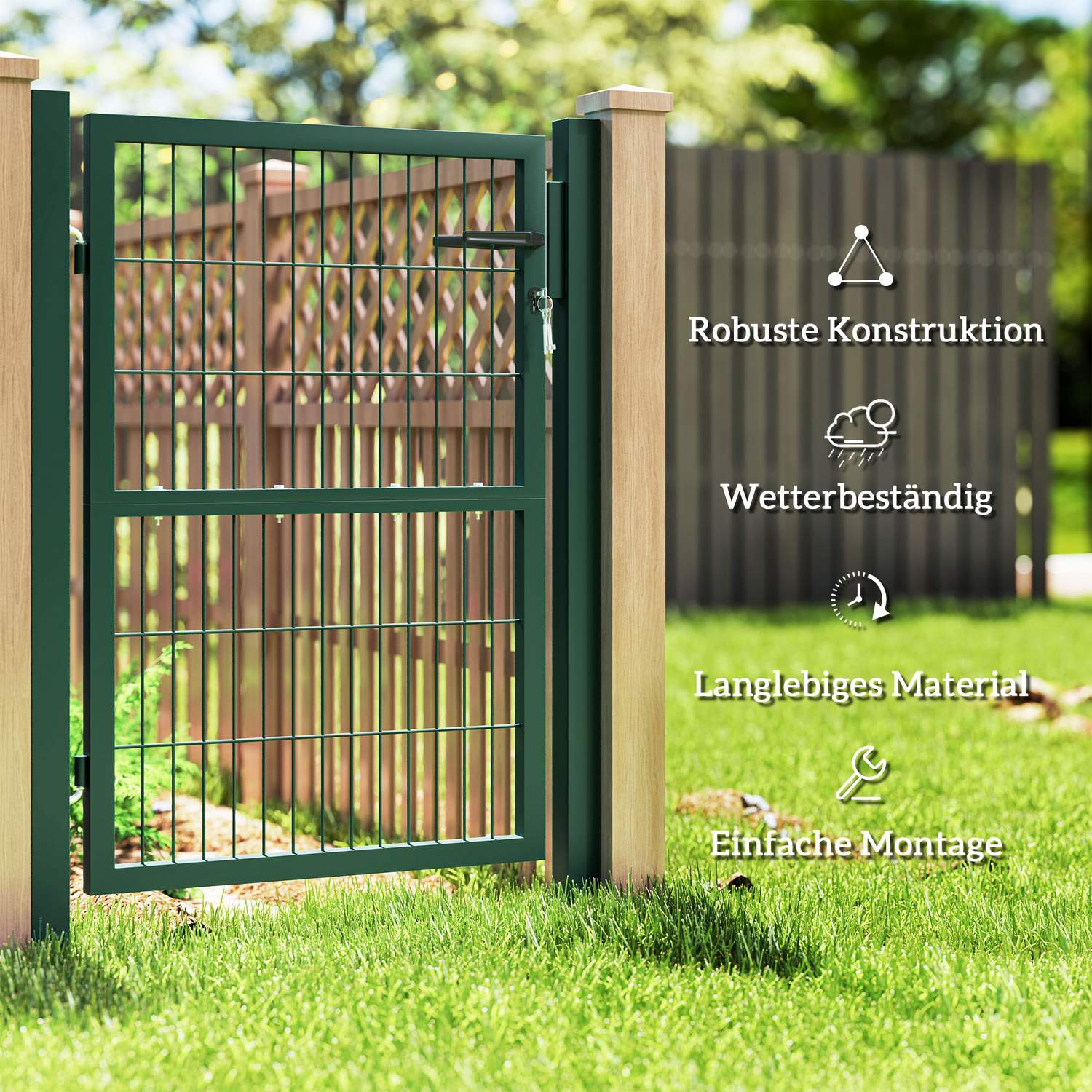 Trädgårdsport i stål med handtag & lås, 97 x 170 cm, grön