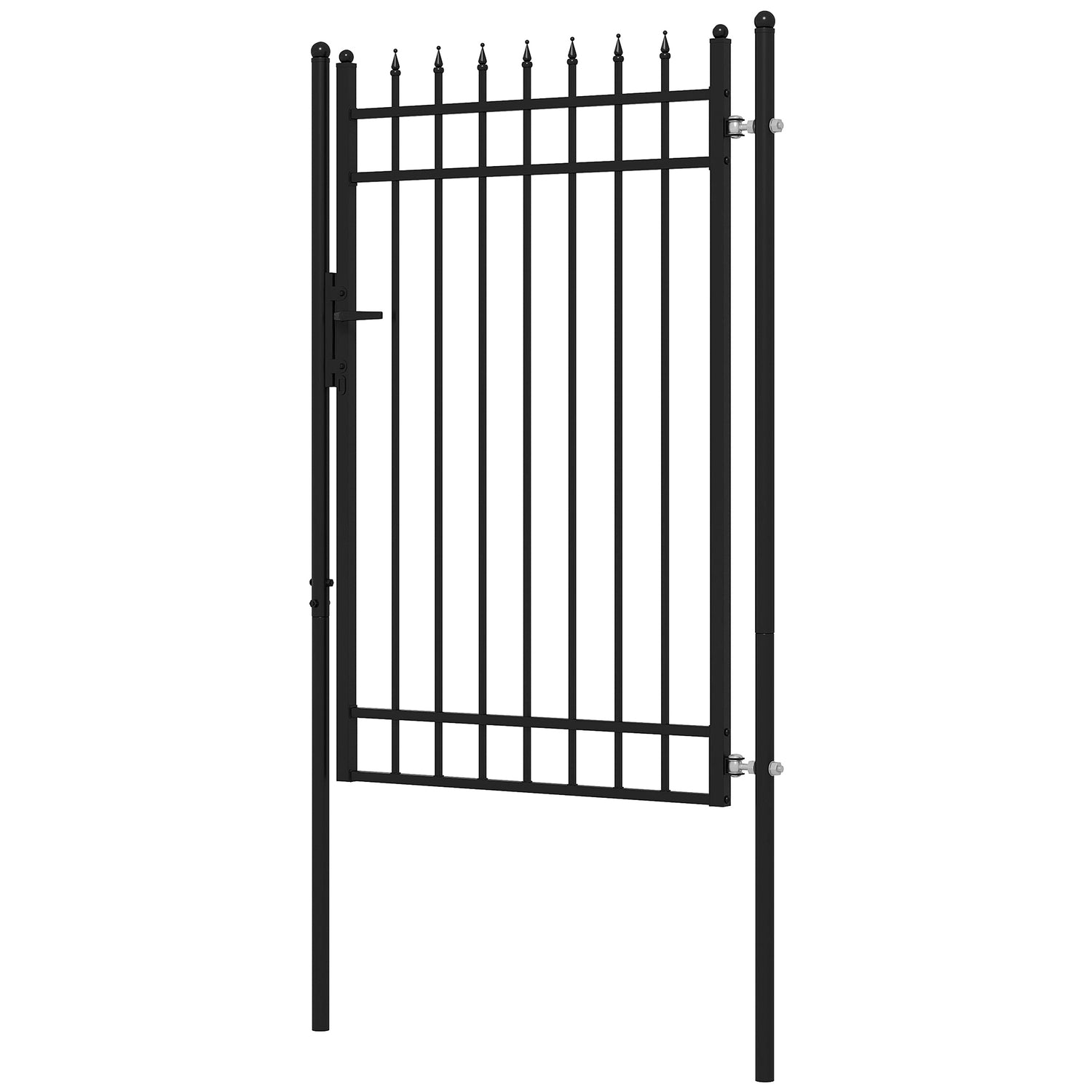 Trädgårdsport i svart galvaniserat stål med lås och handtag, 107x204 cm