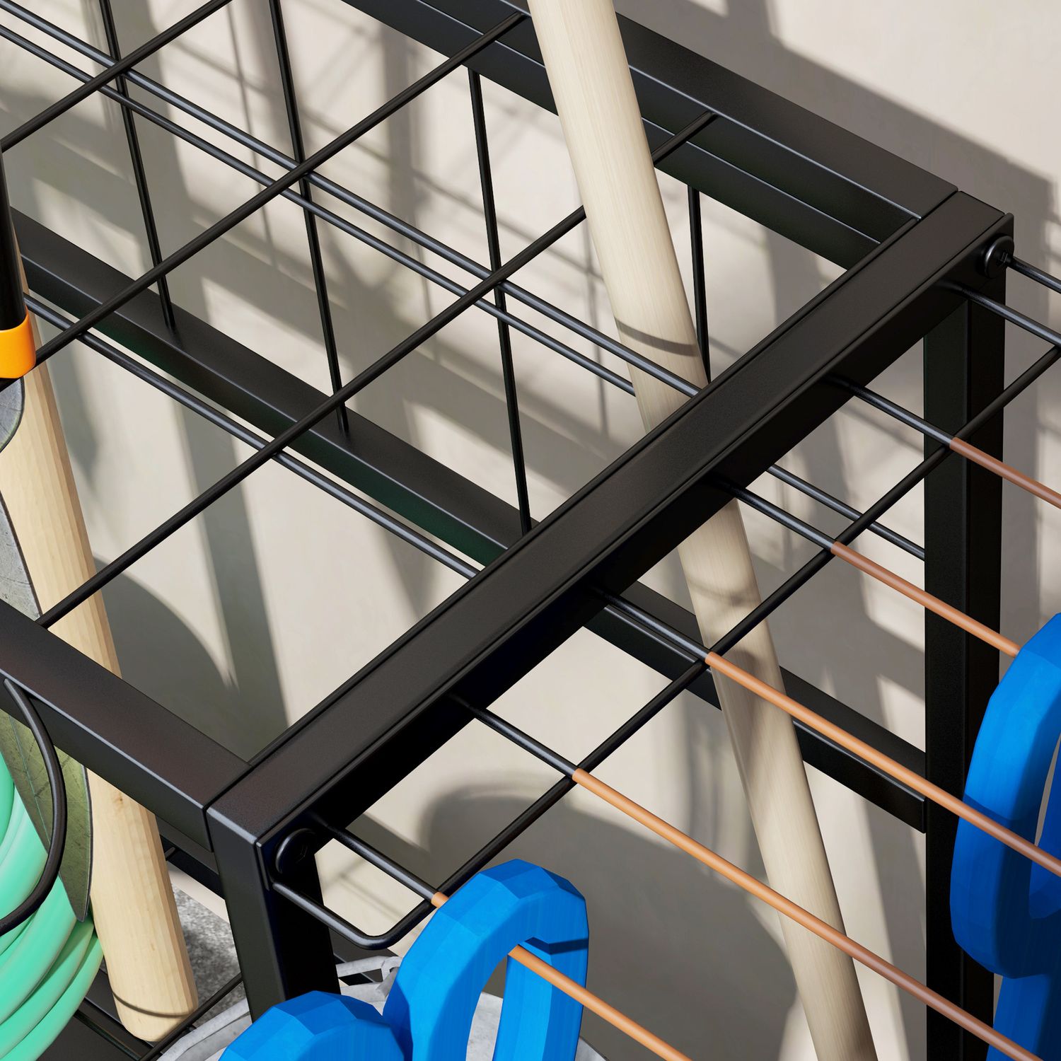 Trädgårdsredskapsarrangör i 3 nivåer med krokar, rymmer 20 redskap