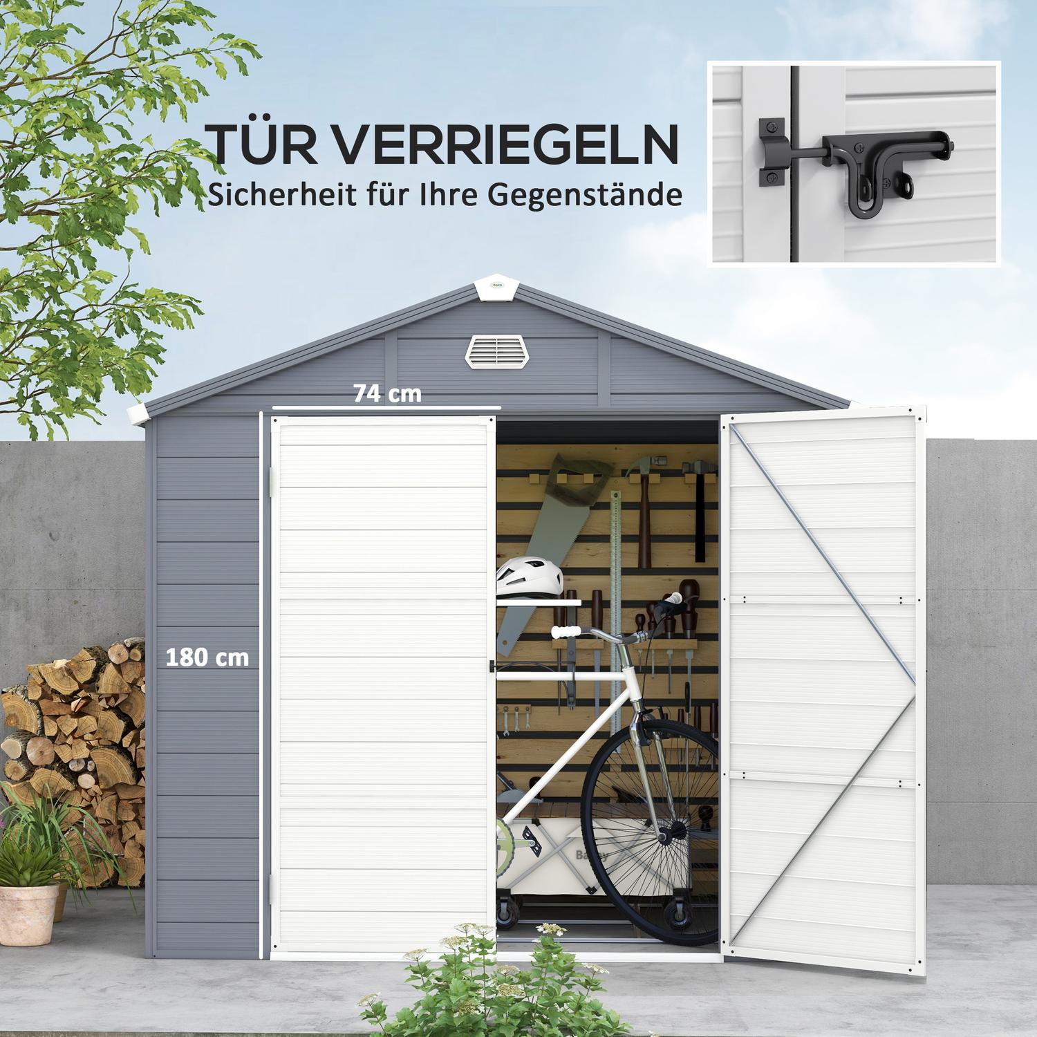 Trädgårdsredskapsskjul, aluminium, låsbar, 4,1 m³, grå